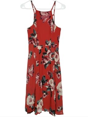 🟢2625 * Abercrombie & Fitch Floral Strappy Cage Back Midi Dress Red Size XS